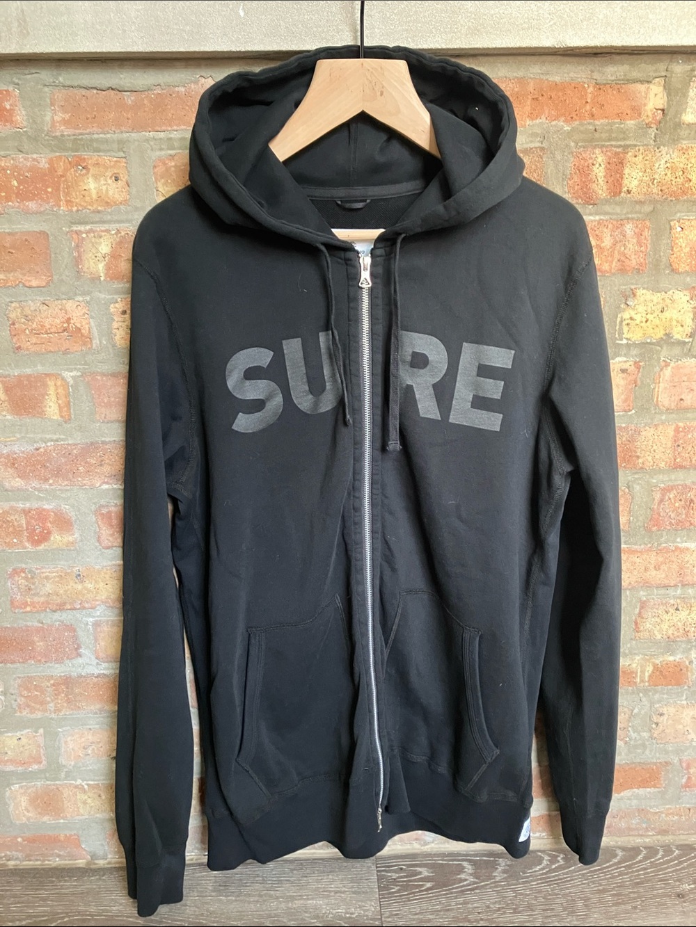 Reigning Champ Black Zip-Up Hoodie with 'SURE' Chest Print
